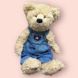 Vtg Boyds Bears Plush Jointed Teddy 14" w Denim BearWear Overalls Vintage‎ 1990s